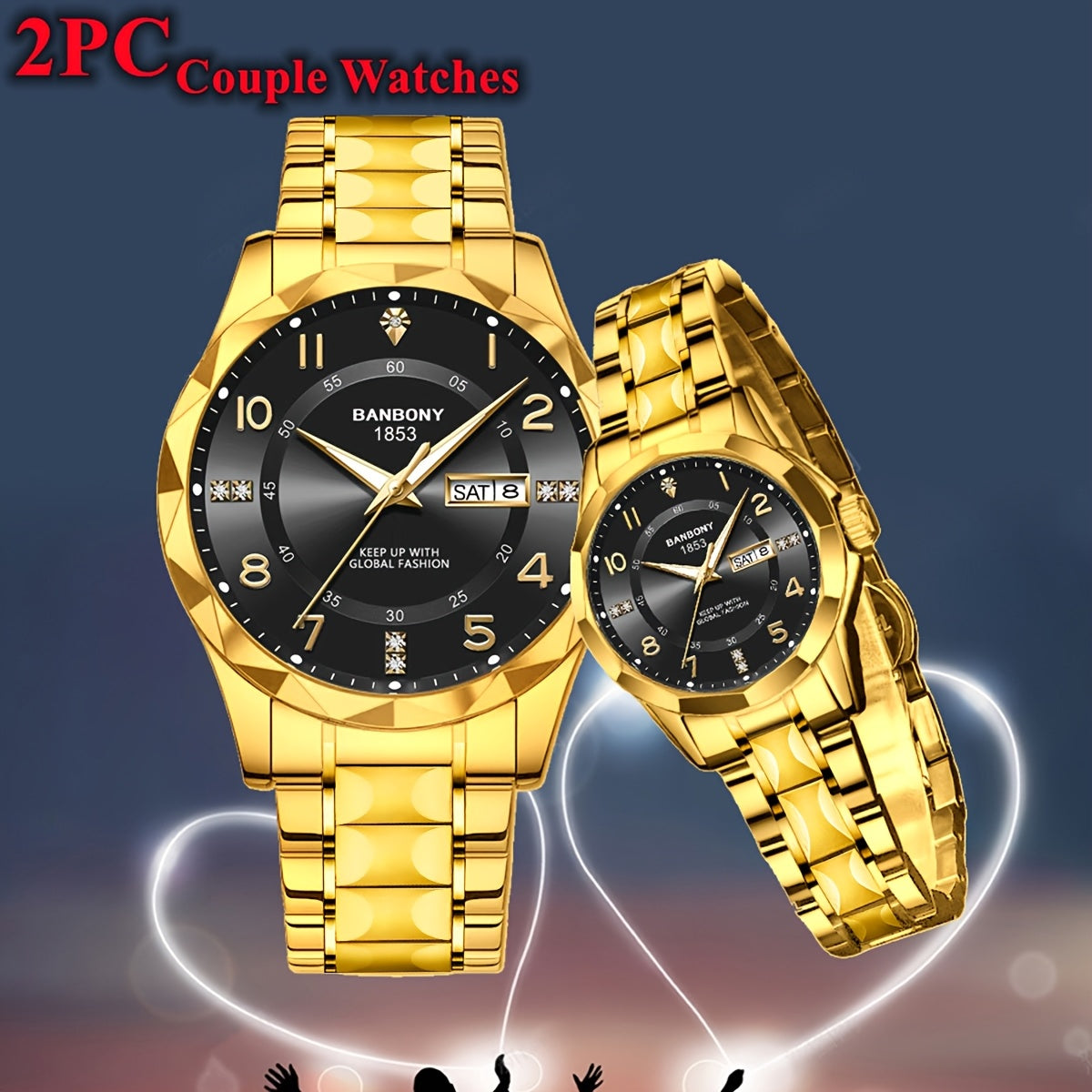 2pcs BNDBONY Brand Men And Women Couples Quartz Watch Stainless Steel Strap Scratch-Resistant Wear Luminous Pointer Digital Simple Hd Disc IPX7 Waterproof Fashion Multifunctional Couples Watch Holiday Couples Lover Birthday G