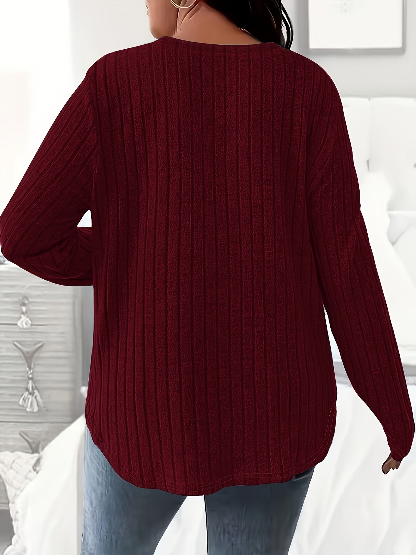 Women's Loose Fit V-Neck Polyester T-Shirt With Soft And Breathable Fabric, All-Season Casual Long Sleeve Tee, Machine Washable