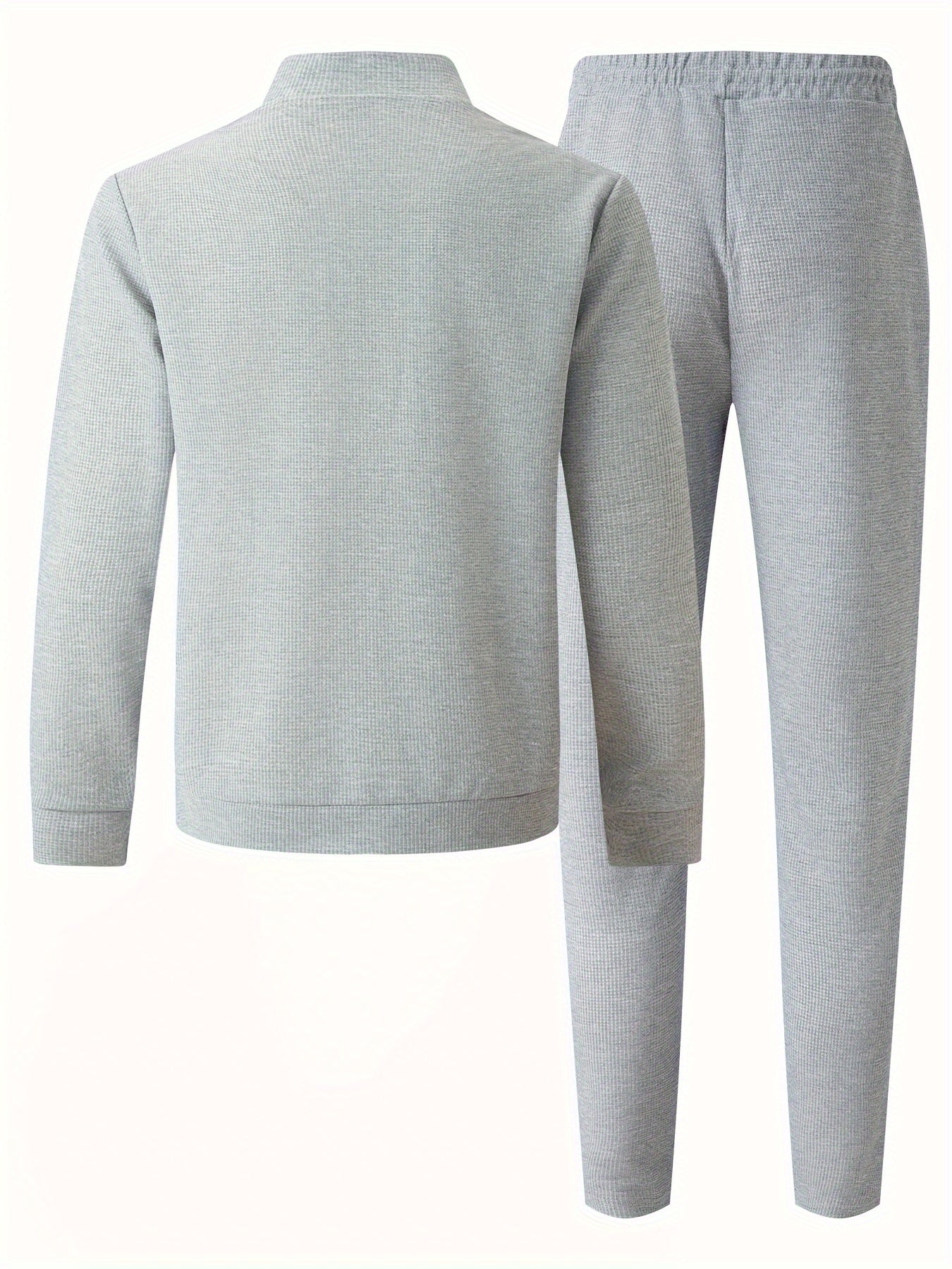 Baseball Collar Jacket and Pants Set in Waffle Fabric