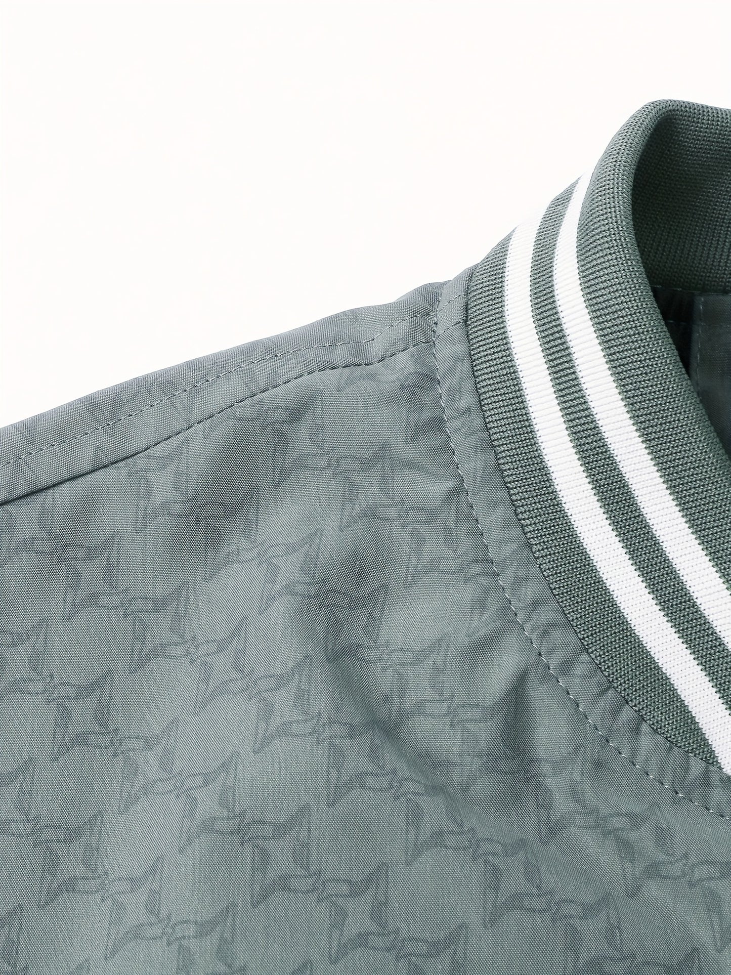 Men'S Lightweight Geometric Pattern Bomber Jacket - Casual Long Sleeve Zip-Up with Pockets, White & Gray, Polyester Lining, Perfect for Fall, Autumn Jacket
