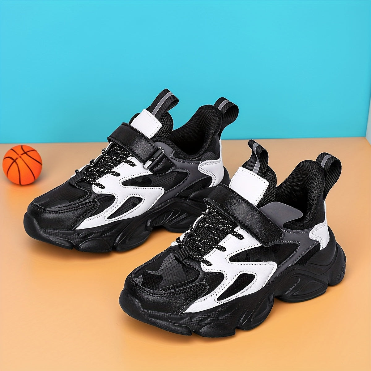 SQ8211 Boys' Casual Sneakers with Closure, Lightweight EVA Sole & Breathable PU Upper - Black/White Striped Low-Top Design for Spring/Fall/Winter, Durable Comfortable Shoes for Active Play & Casual Attire, Kids Sporty Footwea