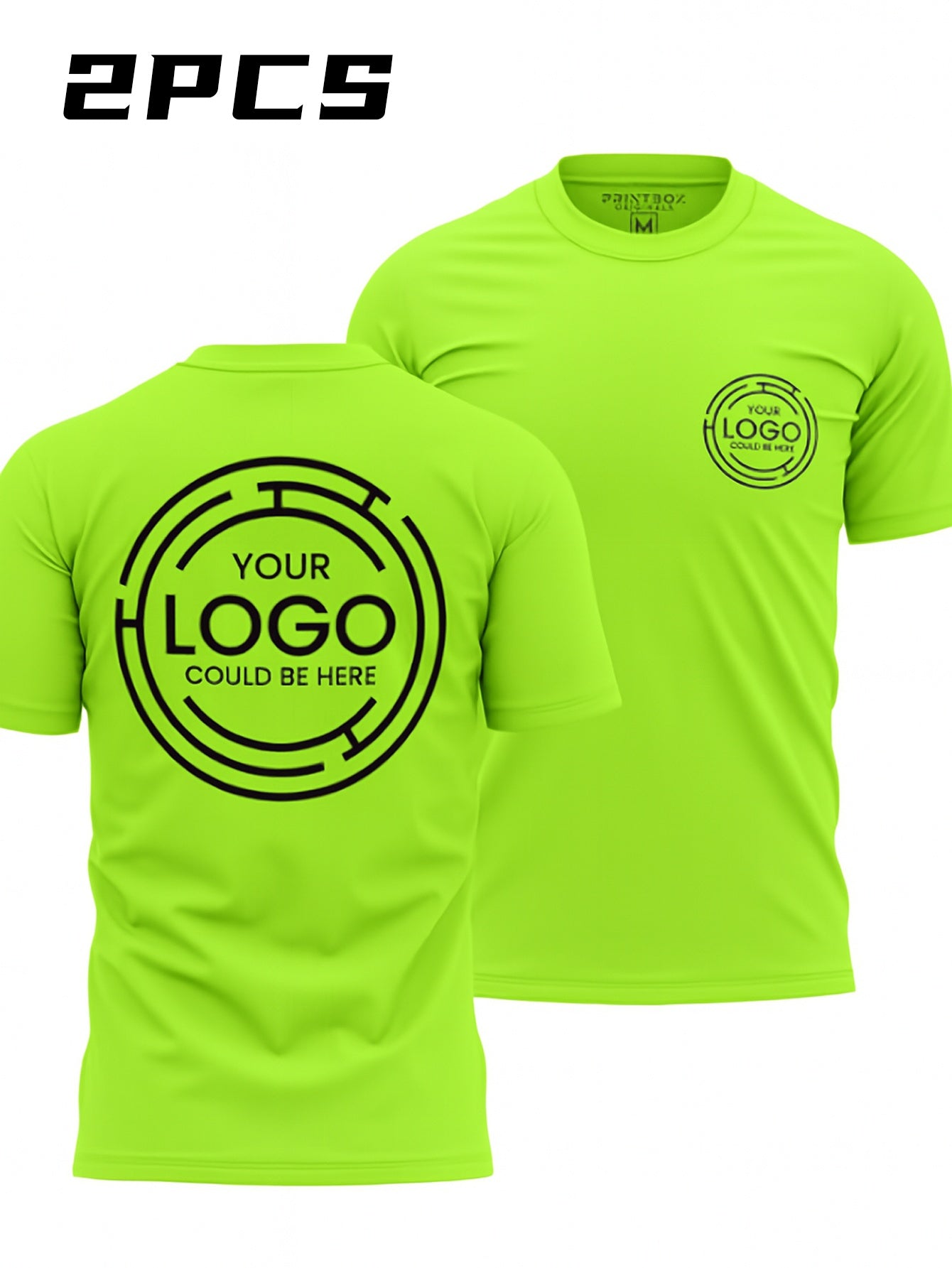 2pcs Men's Quick-Dry T-Shirts - Moisture-Wicking Breathable Gym Shirts with Custom Logo Print, Regular Fit Round Neck for Workout & Casual Wear, Workout Shirts, Durable Sportswear