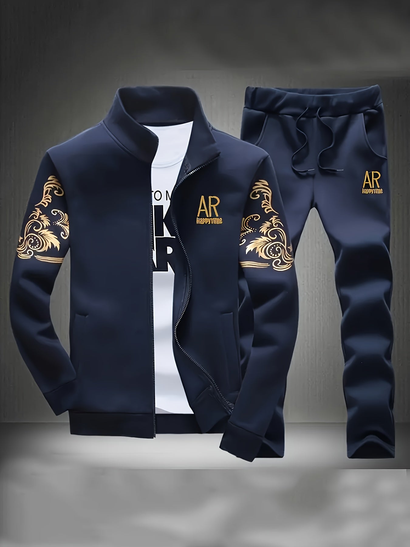 Spring and Autumn Style Men's Zip-Up Cardigan Sportswear Set
