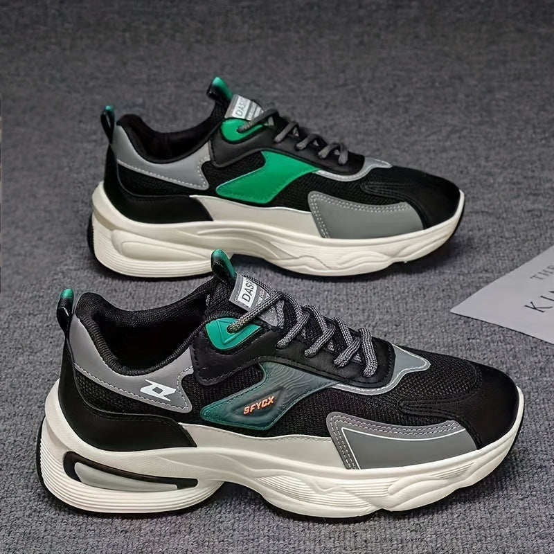 Men'S Casual Sports Shoes - Thick-Soled Lace-Up Sneakers with Synthetic Upper, Cushioned EVA Insole & PVC Sole for Outdoor Hiking, Running, Gym - All-Season Comfort in Beige/Black, Brown/White, Green/White, Versatile Trainers