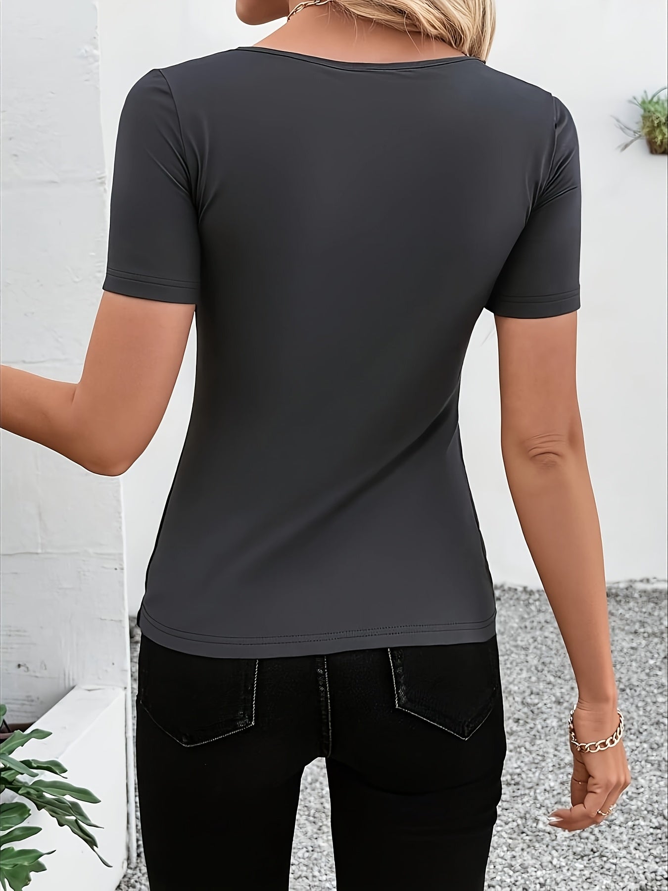 Women's Sexy Deep V-Neck T-Shirt - Elegant party & Formal Tops, Non-Stretchy Blouse, Machine Washable Women's Shirt for Evening Events & Everyday Outfits, Ladies T Shirts, Summer Fashion, Fitted Blouse, Breathable Material, S