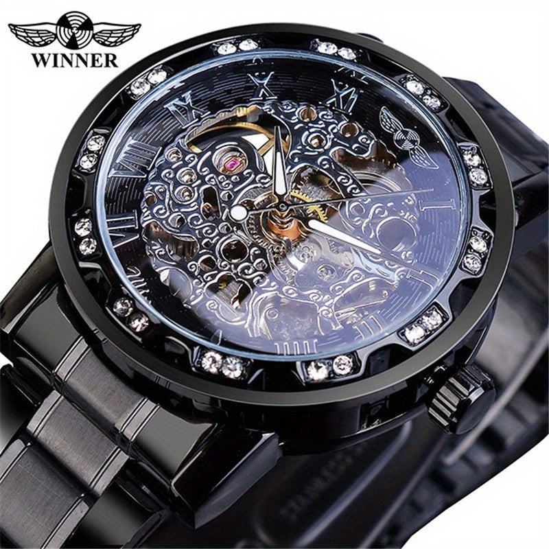 Fashion Classic Roma Watch Men Luxury Golden Skeleton Mechanical Hand Watches Casual Business Wristwatches Men Blue & Golden Accents, Casual Yet Versatile, Best Seller, Ideal Gift, Mechanical Movement, Watch Accessories, With