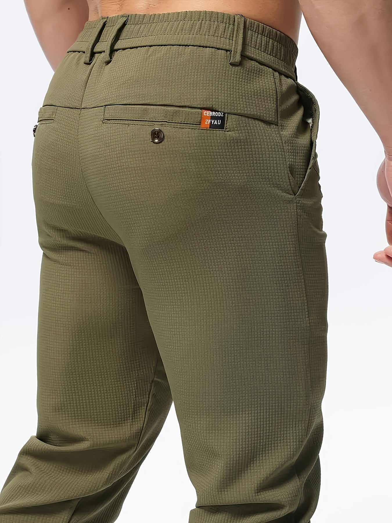 Men's Casual Solid Color Pants - Polyester, Machine Washable, Button Detail, Regular Fit for All Seasons