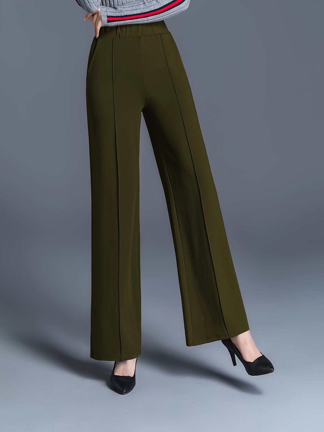 Women'S Olive Green Straight Leg Pants - Stretchy High-Waist, Casual & Comfortable, Ideal for Daily Commute & Casual Attire, Casual Wear|Straight Leg Pants|Stretchy Fabric