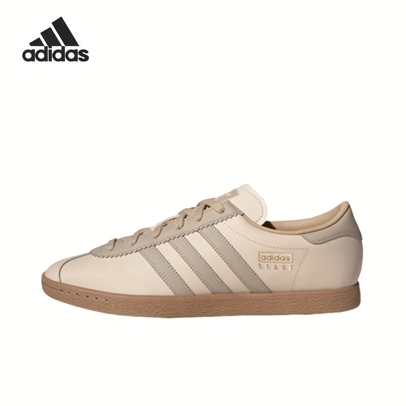 Adidas Originals Stadt Low-Top Sneakers - Slip-Resistant Rubber Sole, Genuine Leather Upper, EVA Cushioned Insole, Striped Design, Beige/Brown, Unisex All-Season Casual Shoes (JR8313), Shoe Insoles, Slipresistant Footwear, Mi