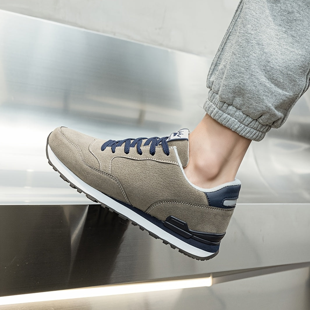 Men's Non-Slip Sneakers - All-Season Lace-Up Sneakers with Cushioned PU Sole, Beige/Blue Accent Low-Top Design for Gym, Hiking, Everyday - Non-Marking Tread, Durable & Easy-Clean Casual Shoes, Hiking Sneakers, Gym Footwear, R