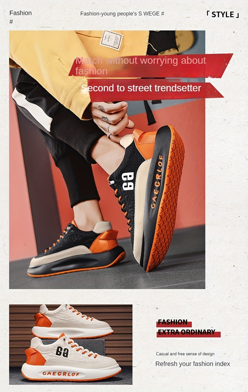 Men'S Large Size Versatile Chinese Style Sneakers - Casual Sports Thick Sole Dad Shoes, Low Top, Elastic Band Closure, Faux Upper, Fabric Lining, Rubber Sole, EVA Insole, Fashion Sneakers