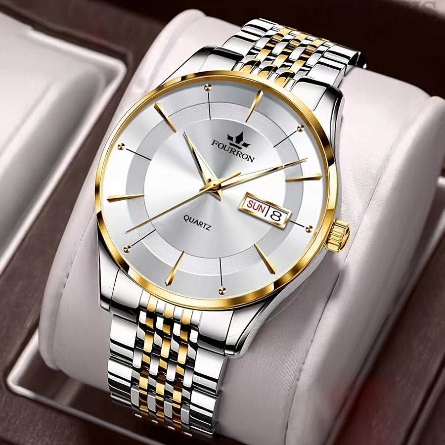 A New Stainless Steel Men's Quartz Watch With A Calendar And Luminous Function, A Fashionable Wristwatch, A Gift For Relatives And Friends' Birthdays Or Holidays, A Brand With An Electronic Movement, A Fully Automatic Busines