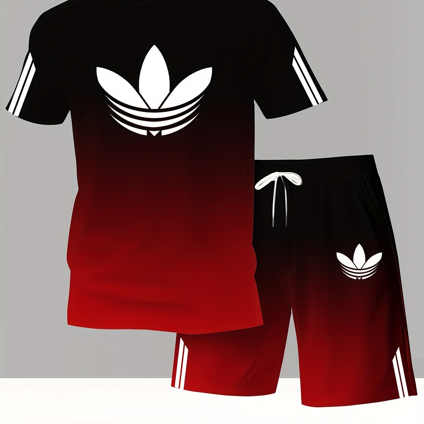 ADIDA Letter Set Short Sleeve + Shorts Two-Piece Men's Fashion Casual Round Neck T-Shirt Outfit, European Style Trendy Short Sleeve Set