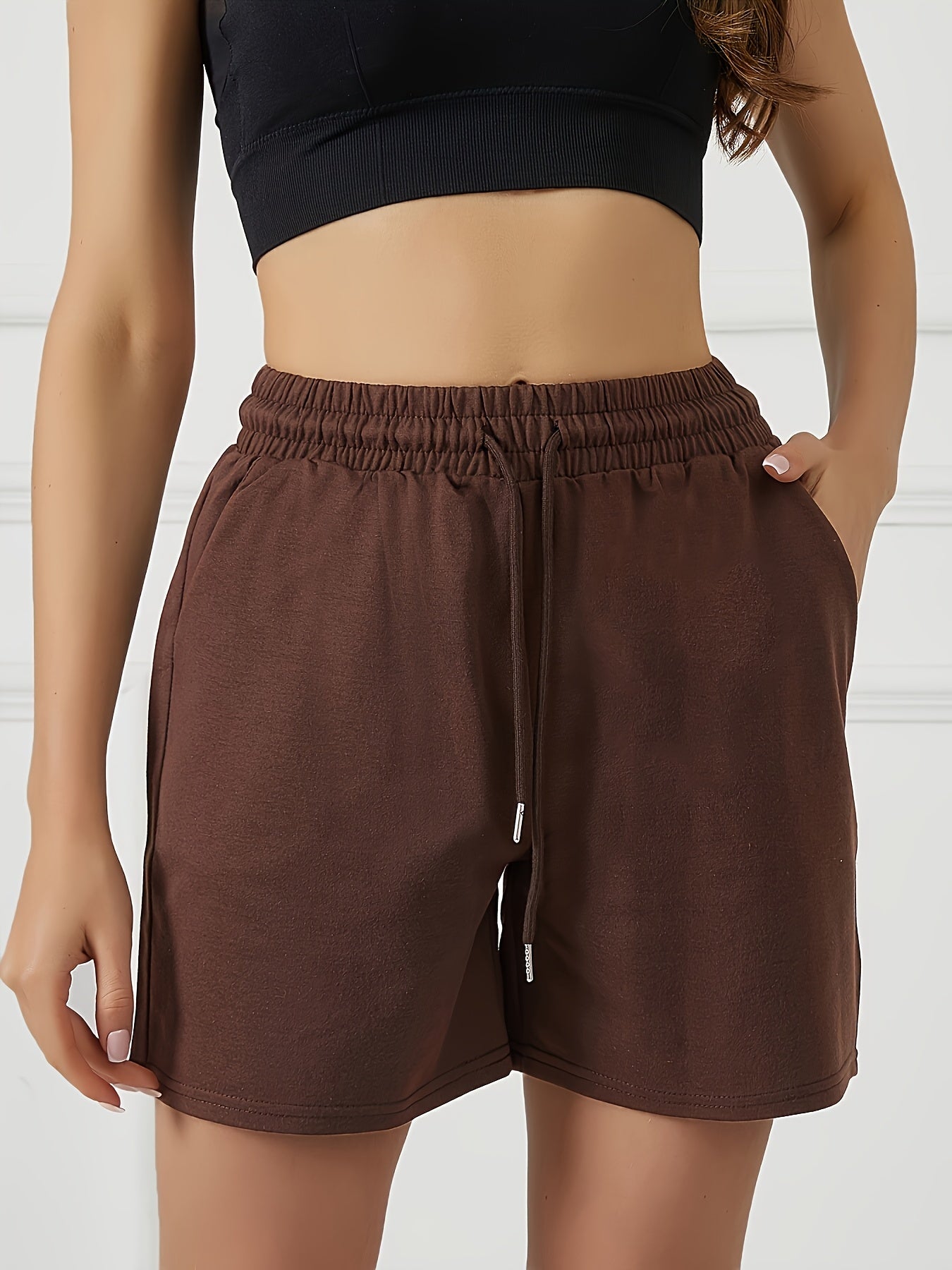 Summer Women'S Casual Shorts with Two Pockets, Drawstring Waist, Suitable for Running, Yoga, And Workouts, Loose And Comfortable, Five-Point Length.