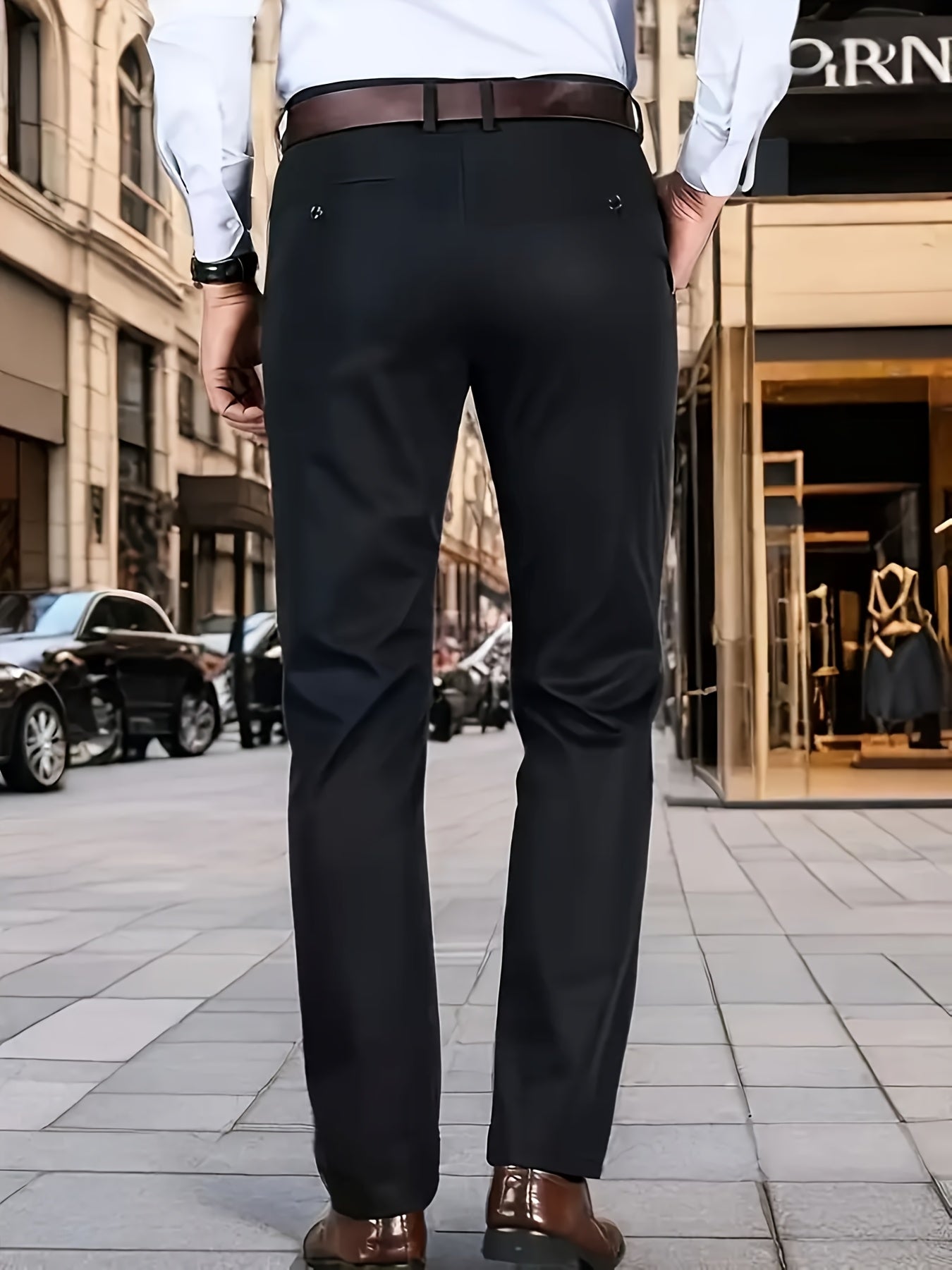 Men's Classic Business Dress Pants, Solid Color Casual Trousers, 100% Polyester, Regular Fit, with Zipper Fly, for Daily Wear and Gifting, All-Season, Allseason Trousers | Notch Lapel Design | Polyester Trousers