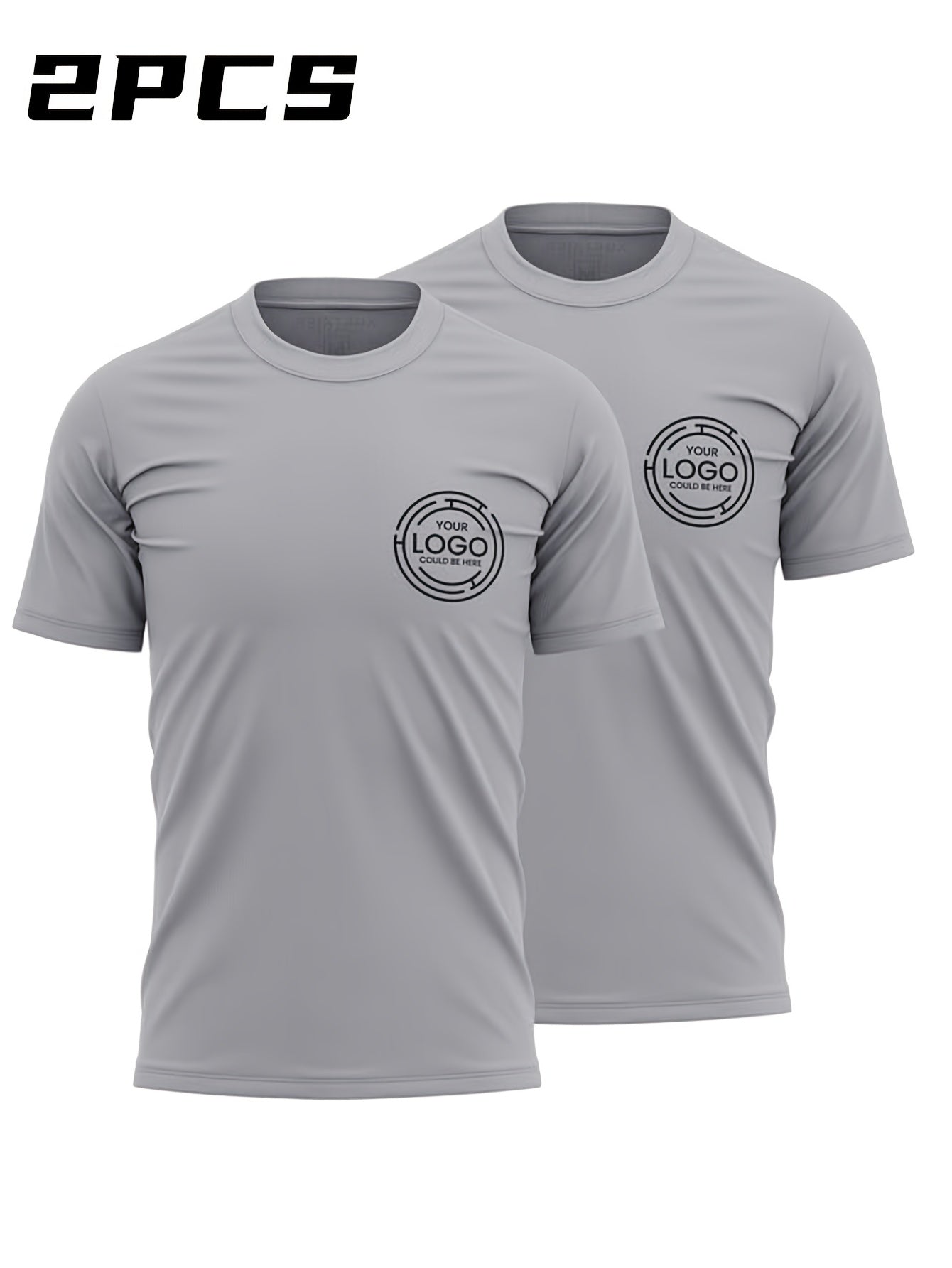 2pcs Men's Quick-Dry T-Shirts - Moisture-Wicking Breathable Gym Shirts with Custom Logo Print, Regular Fit Round Neck for Workout & Casual Wear, Workout Shirts, Durable Sportswear