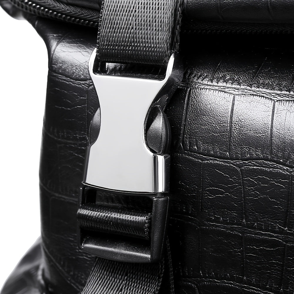 Unisex Backpack with Crocodile Texture, Large Capacity, Anti-Theft, Multi-Compartment, Fits 14-inch Laptop, Casual Travel & Business Commute, Minimalist Style, No Battery - Black