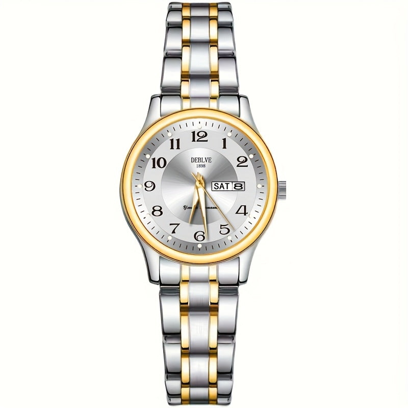 DEBLVE Women'S Ultra-Thin Stainless Steel Quartz Watch - Stylish, Lightweight, IPX7 with Calendar, Luminous Day Display, and Stainless Steel Band - Perfect for Casual Wear, DEBLVE