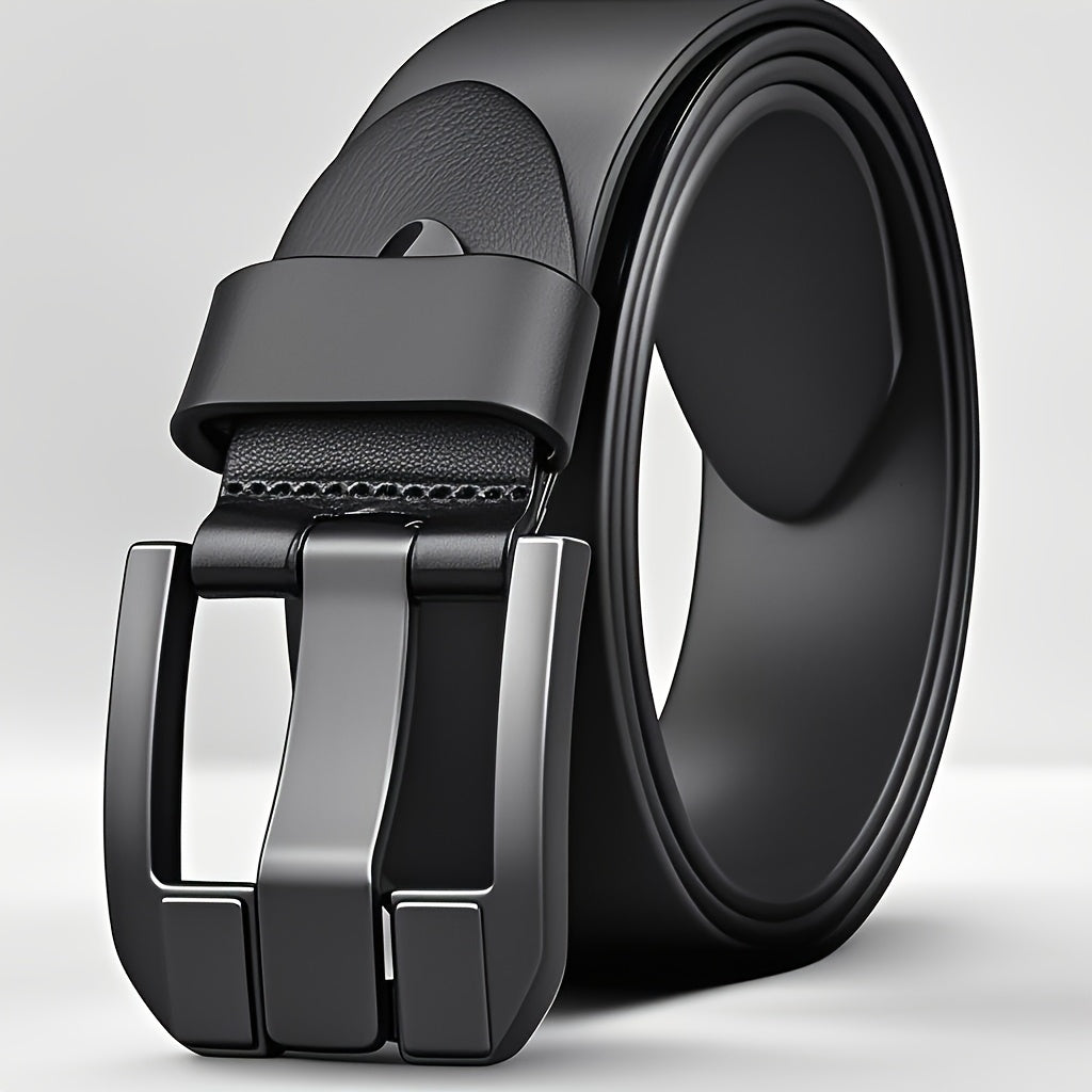 Men'S Genuine Leather Belt with Alloy Buckle - Elegant Black Design, Medium Width for Business & Casual Wear, Sweat-Resistant, Durable Alloy Buckle, Perfect for Waist Size, All-Season Use, Ideal for Jeans & Formal Attire, For