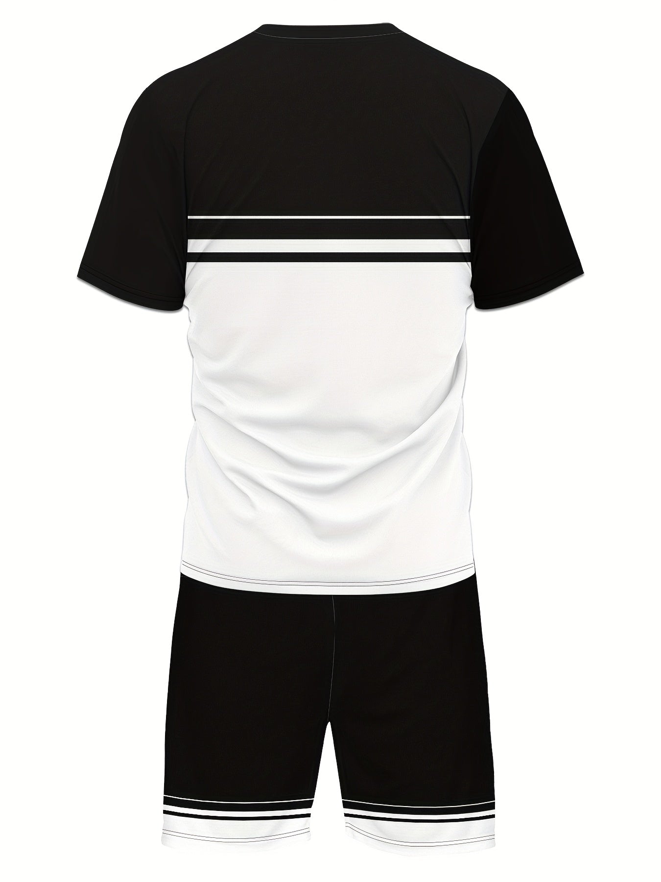 Men'S Casual "Milano Italia" Graphic Tee & Shorts Set - Black & White, Breathable Summer Outfit with Drawstring Waist, Comfortable for Casual Attire, Casual Attire|Italianinspired Design|Stretchy Fabric