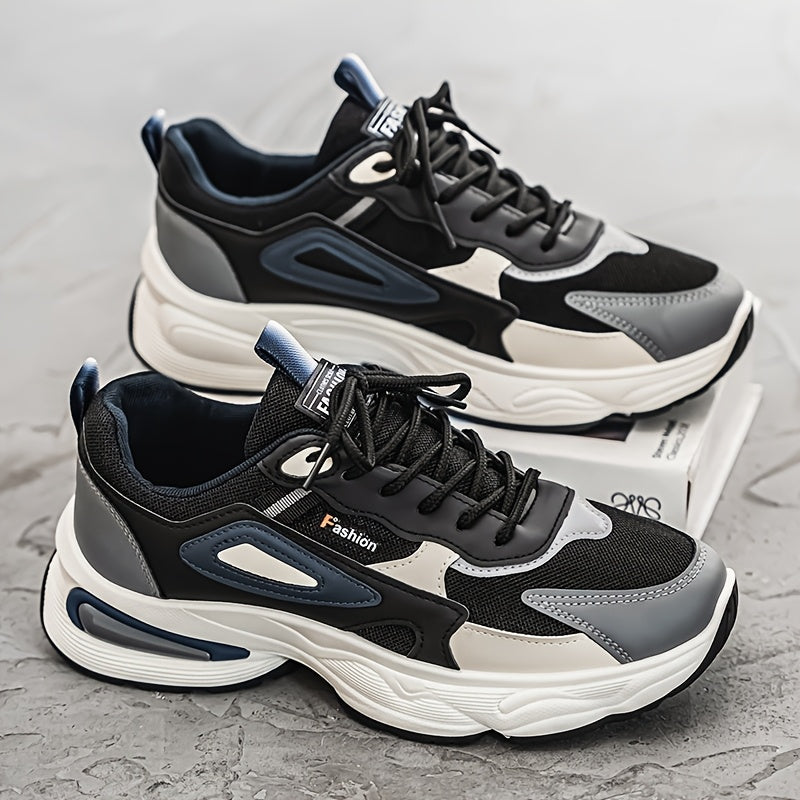 Men's Fashion Sneakers - White/Black/Brown PU Upper, Breathable Fabric Lining & Cushioned EVA Insole, Durable PVC Sole, Lace-Up Mid-Top Design for All-Season Casual & Daily Wear, High Top Sneakers, Versatile Footwear, Modern