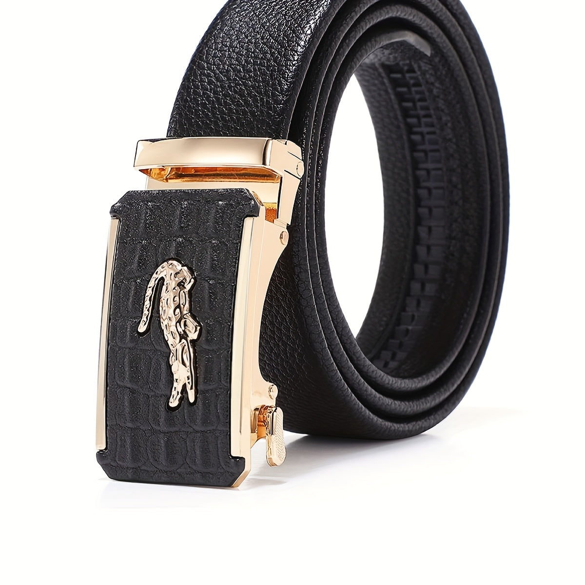 Men's Luxury Belt with Automatic Buckle - Adjustable 120-130cm, Formal & Casual Dress Belt, Alloy Construction for Everyday & Special Occasions - Sophisticated Men's Accessory, Belt Accessories, Stylish Crocodile Texture, Tex