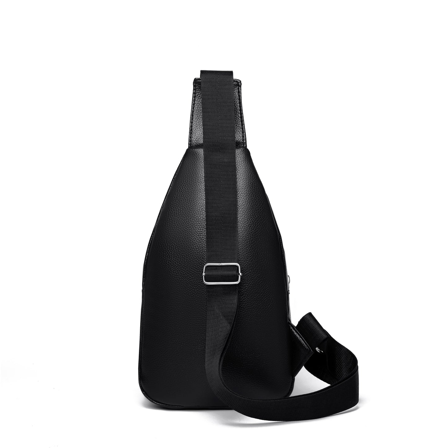 Men's Stylish Black PU Leather Sling Bag - Large Capacity Lightweight Crossbody Chest Pack with Embossed Design & External Earphone Hole for Casual Outings, Crossbody Bag