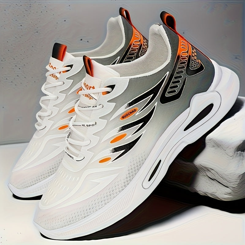 Men's Breathable Athletic Sneakers - Stylish Color Block Design with Blue Accents, Lightweight Running Shoes for Outdoor Activities and Casual Wear, Rubber Sole Footwear, Fabric Upper