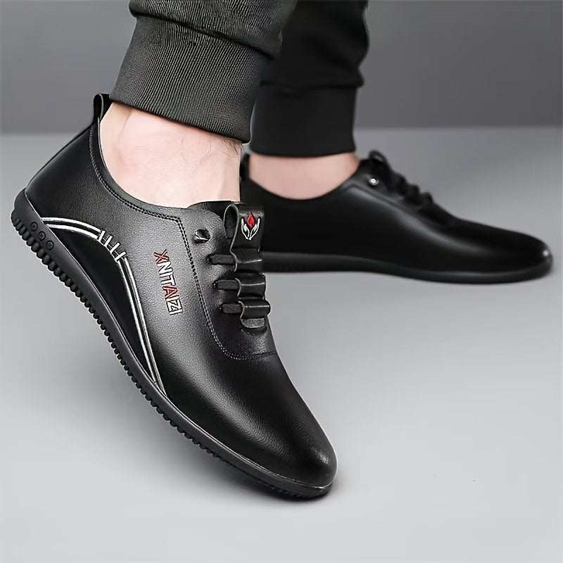 1 Pair of Men's Stylish Black & White Sneakers - Lace-Up Design, Round Toe, Rubber Sole, PU Upper, Perfect for Casual & Business Wear, Everyday Sneakers | Sporty Casual Shoes | Durable Footwear Construction