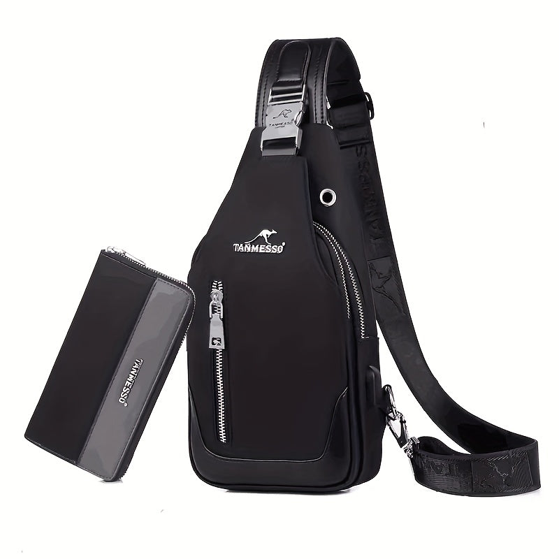 TMOOS Anti-Theft Crossbody Bag for Men - Secure Zipper Closure, Adjustable Strap, Compact Chest Pack - USB Charging Port, Front Zipper Pocket - Anti-Theft Backpack for Travel, Commute, Everyday Use - Navy Blue