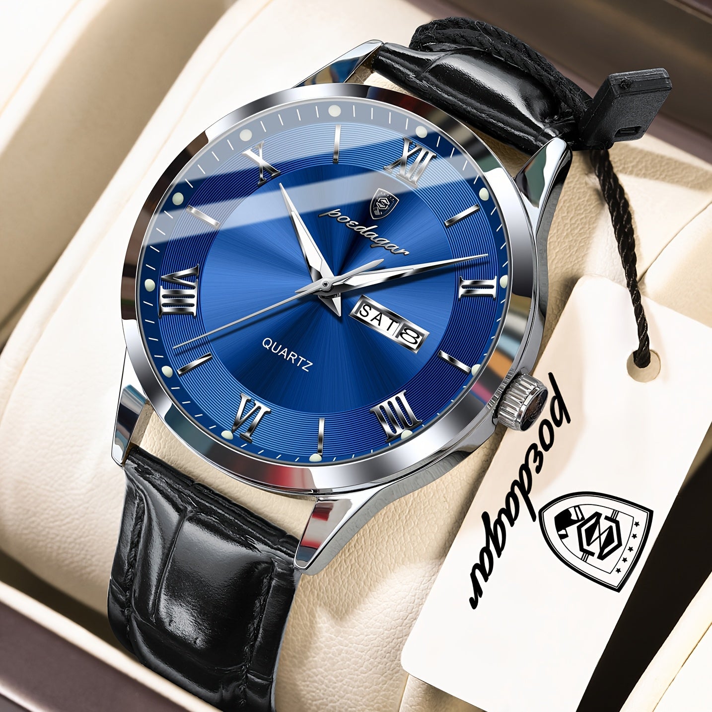 Luxury Leather Strap Men's Watch Waterproof Luminous Calendar Week Wristwatch Simple Business Fashion Sports Men's Watch