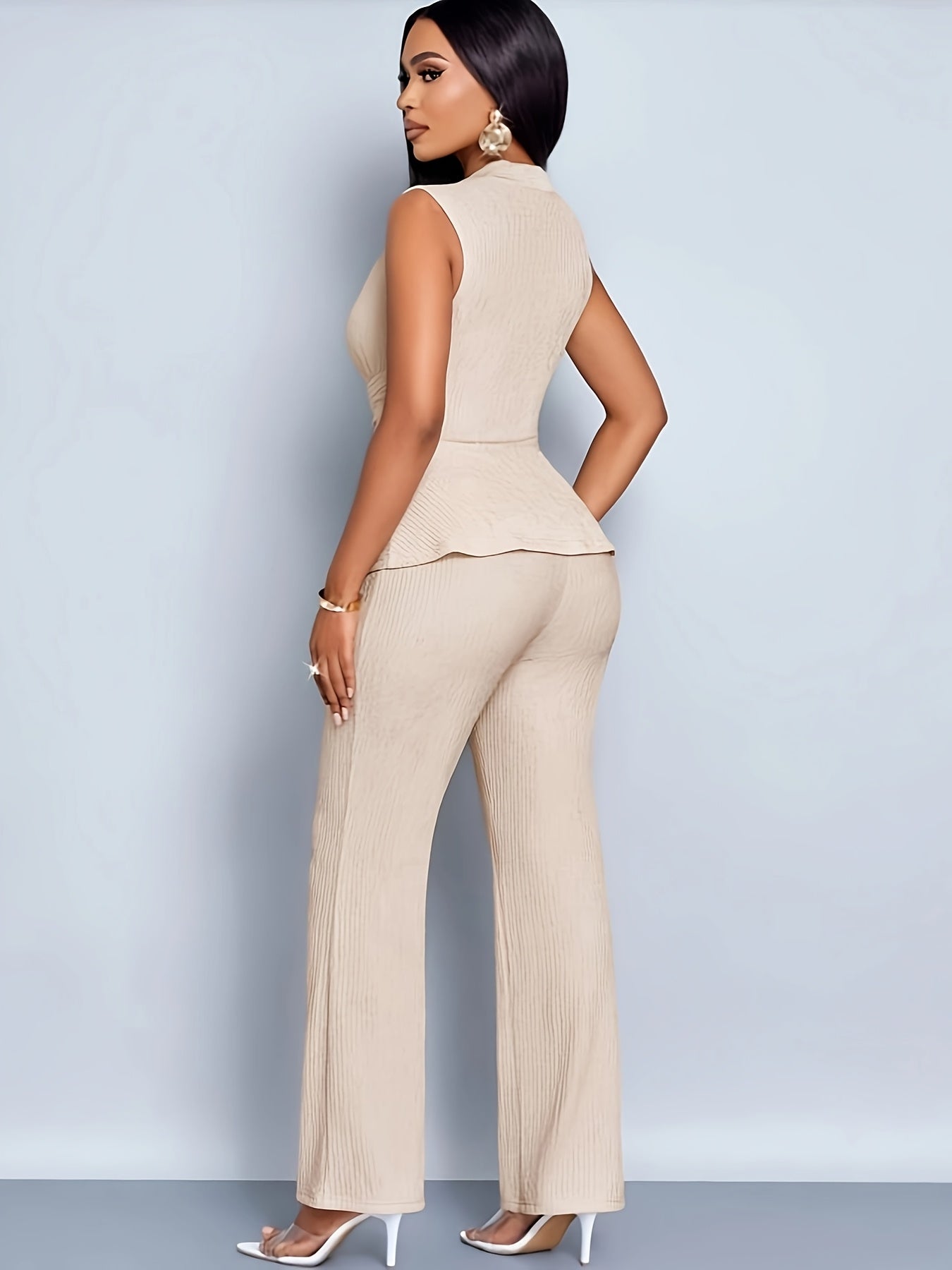 Chic V-Neck T-Shirt and Wide-Leg Pants Two-Piece Set with Asymmetrical Hem Casual Women's Spring and Summer Sleeveless Short-Sleeve Outfit