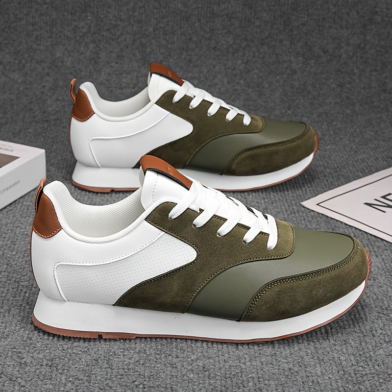Men'S Breathable Athletic Sneakers - Lightweight, Soft, Non-Slip Running Shoes with EVA Sole for Sports, Travel & Casual Wear - White & Brown Two-Tone Design, Lace-Up Low Tops, All-Season Comfort, Sports Footwear, Sleek Sport