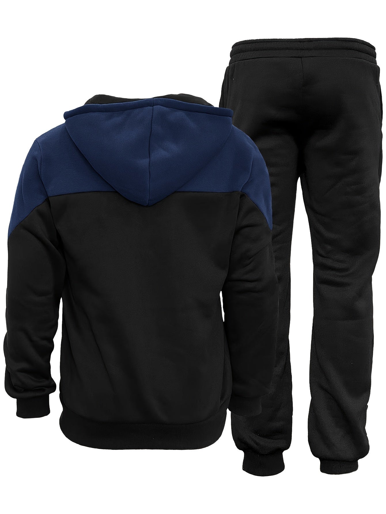 Men'S Autumn and Winter Fleece Sweatshirt Set with Hooded Drawstring Patchwork Sweatpants Casual Sporty Style Long Sleeve Jacket
