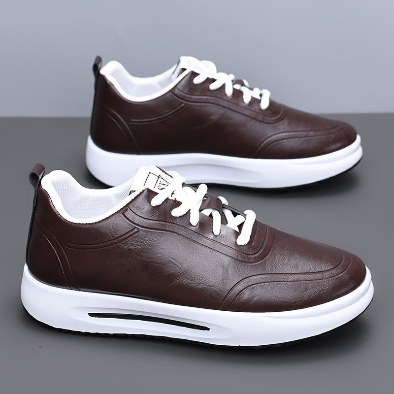 Men's Lace-up Casual Shoes, Solid Color Low-Top Soft Sole Business Commuter Sneakers