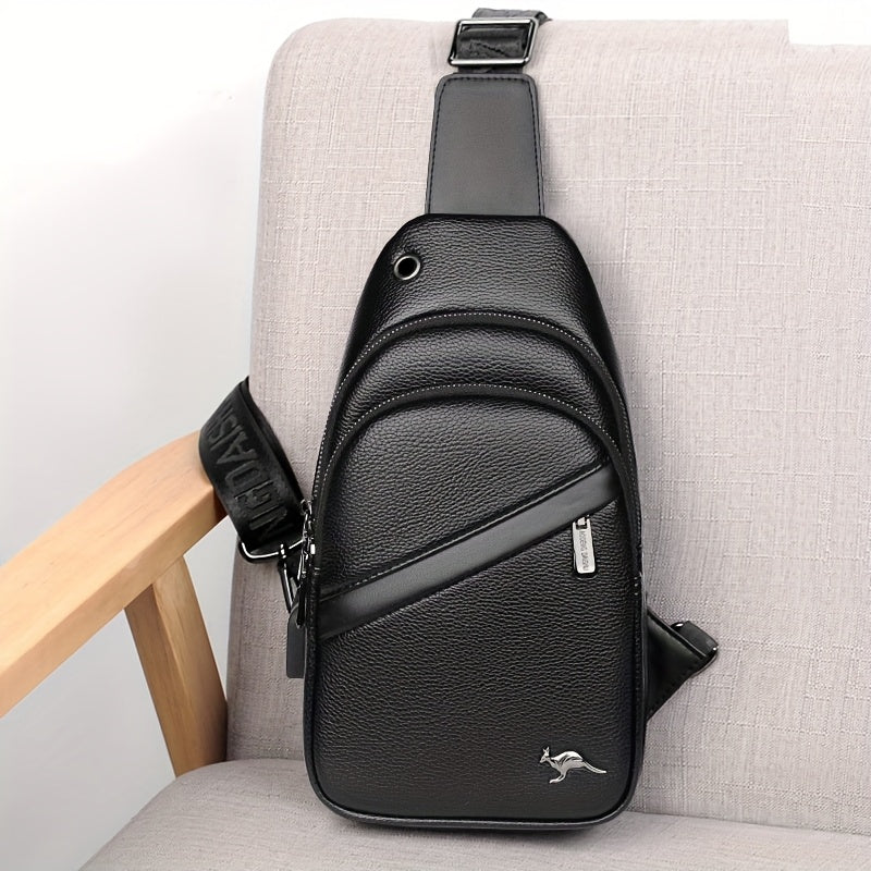 MOEPEQDAISHU Men's Synthetic Leather Crossbody Bag - Adjustable Strap, Multiple Compartments, Casual Style, Black, Perfect for Daily Commute, Casual Crossbody Bag | Modern Men's Bag | Textured Finish, Purse Crossbody