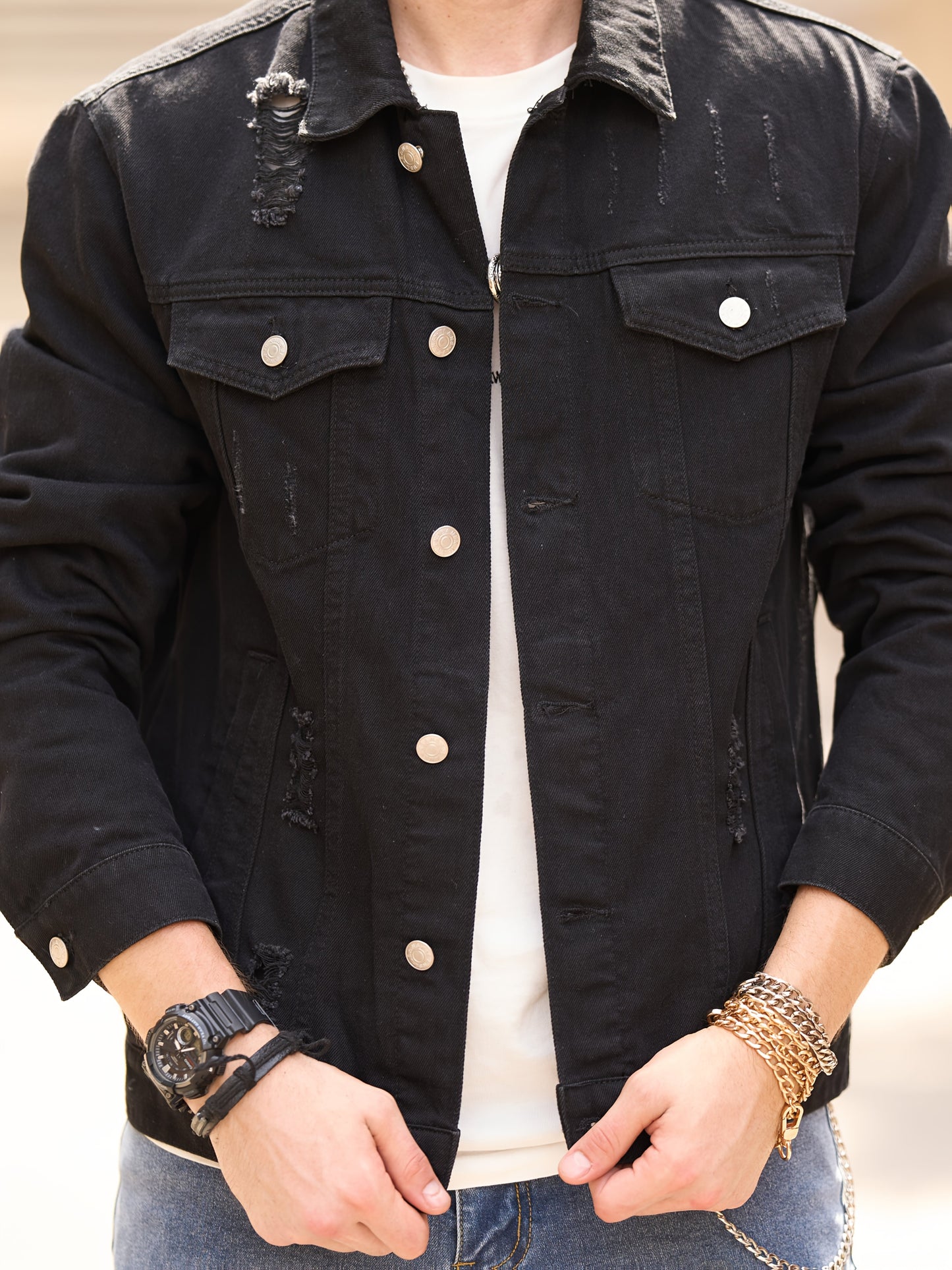 Men'S Basic Denim Jacket, Cotton Blend, Lapel Collar, Non-Stretch, Solid Color, Regular Sleeve, Long Sleeve, Skinny Fit, Woven, with Pockets, Single Breasted Placket for Casual Outerwear