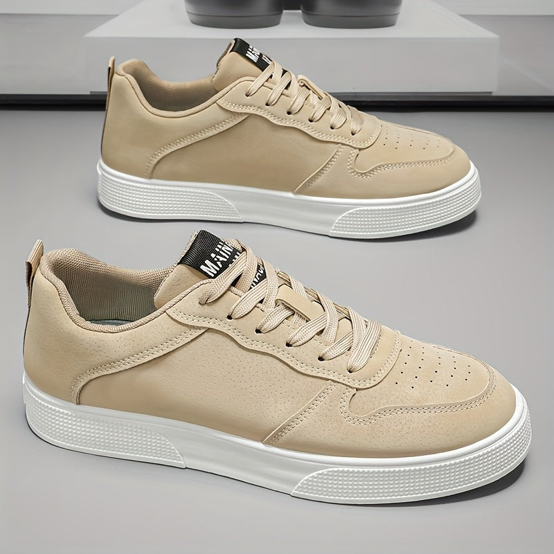 1 Pair MAINALUN Men'S Skateboarding Sneakers - Low-Top Lace-Up Casual Shoes with Thick PVC Sole, Breathable Fabric Lining & Durable Synthetic Upper for Daily Wear, Outdoor, Travel, Parties - Green/Black/Khaki, Skateboarding S