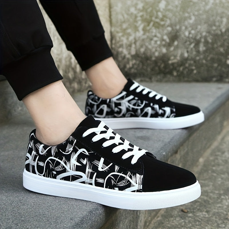 Men's Trendy Street Style Low Top Skateboard Shoes, Comfy Non Slip Lace Up Casual Sneakers For Men's Outdoor Activities