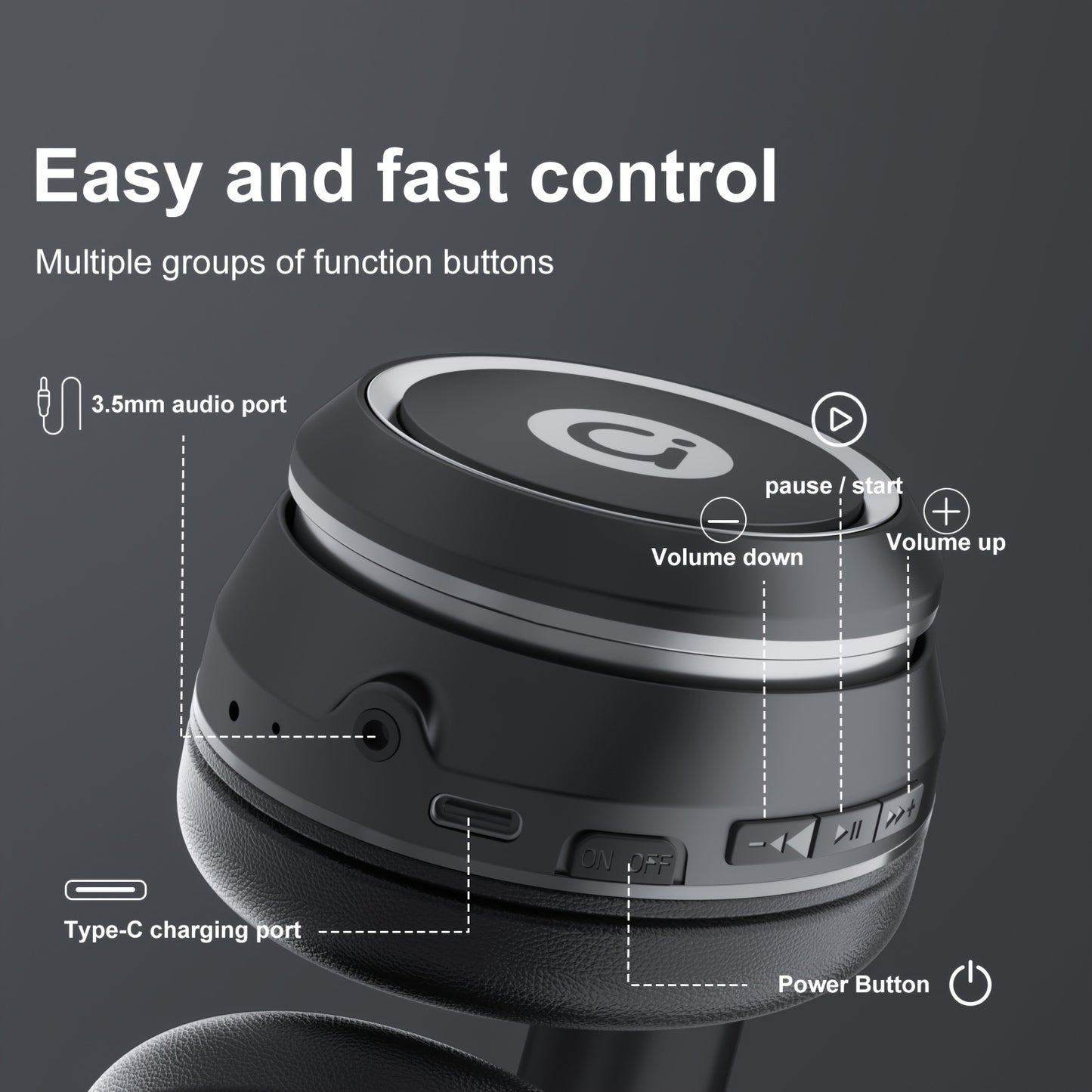 ASUS over-ear wireless headphones with microphone, foldable, long battery life, includes 3.5mm audio cable for PC connection, wireless compatibility with Android and iOS.