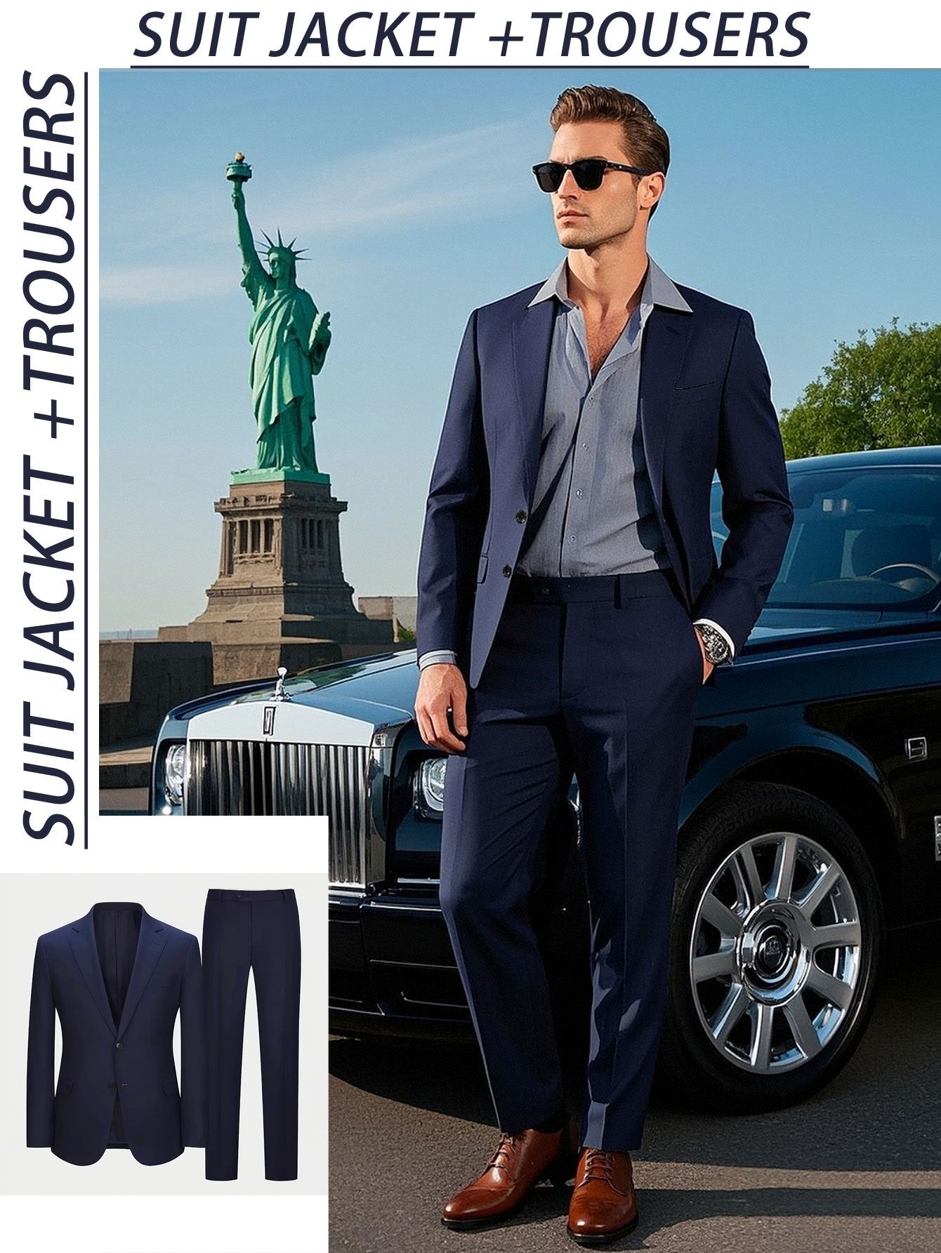 Men'S Formal Suit Set Featuring a Two-Button Lapel Jacket And Trousers. A Simple, Comfortable, And Classic Outfit for Adult Males, Suitable for Professional Office Wear, Elite Business Attire, And High-End Casual Suits. Ideal