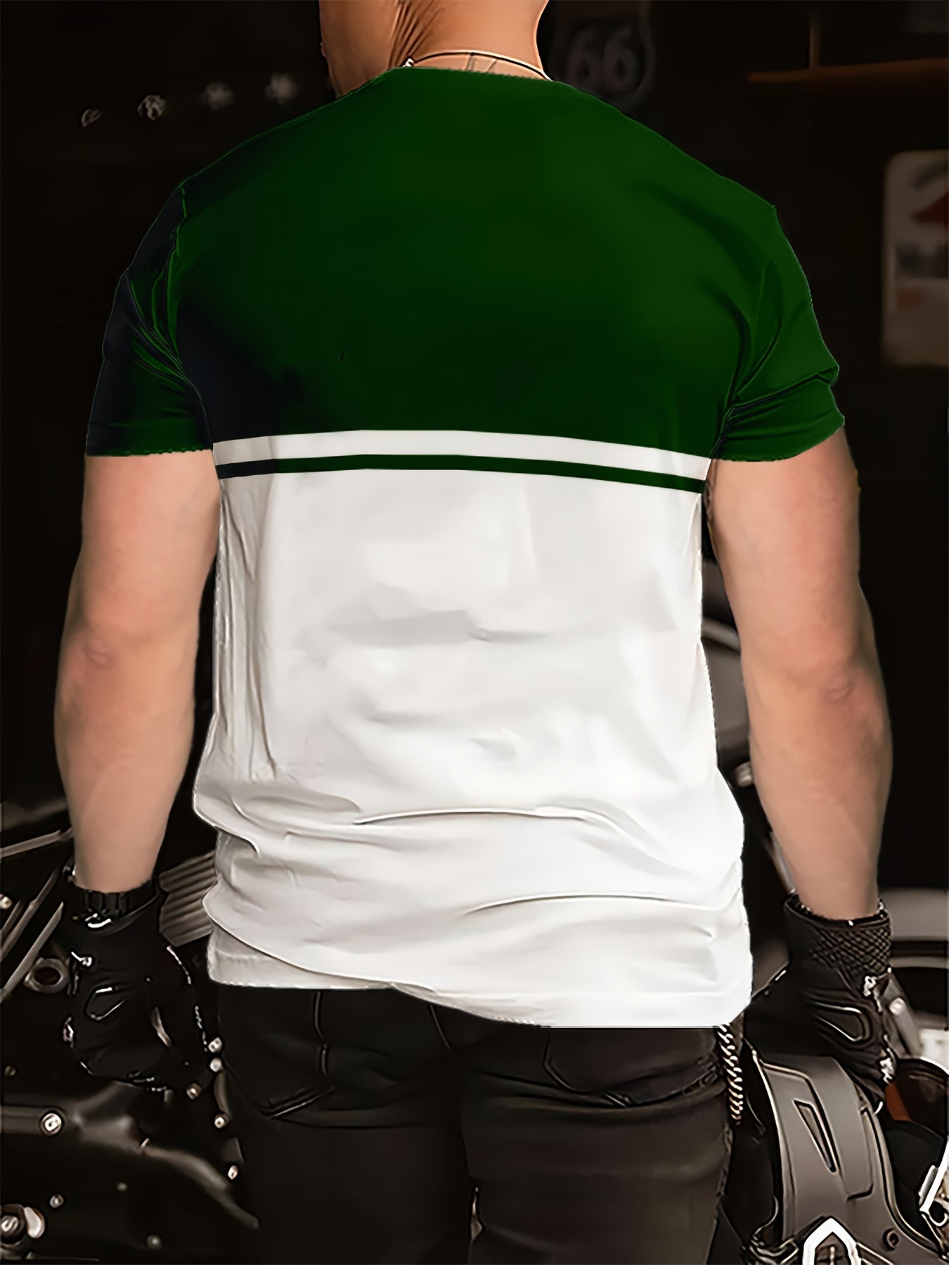 Men's casual short-sleeve round-neck striped polyester knit T-shirt, breathable, 110g/m², slightly stretchy, regular fit, smooth texture, suitable for summer weekend wear