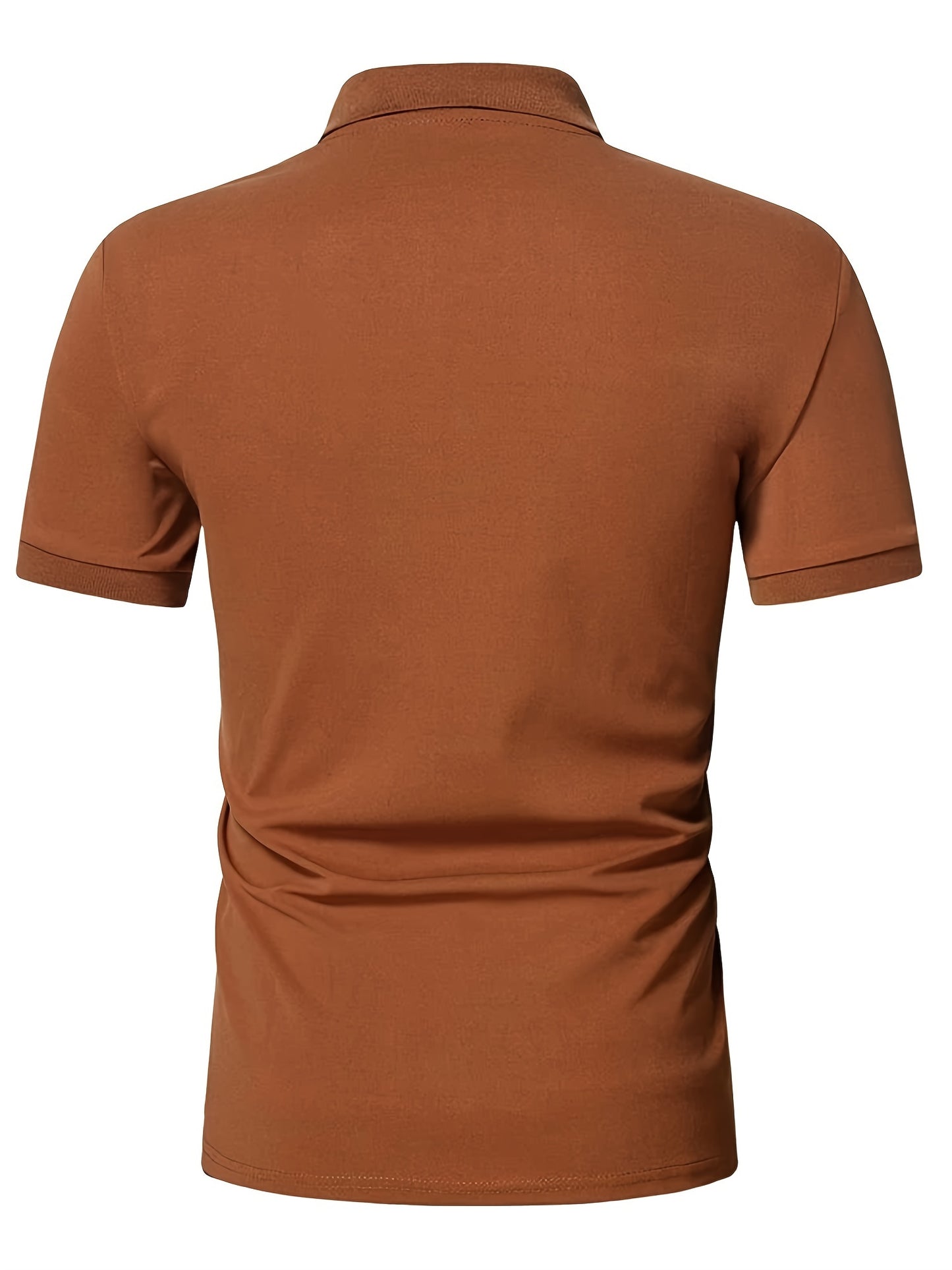 Casual Stretch Men's Solid Color Zipper Lapel Golf Shirt, Male Summer Streetwear