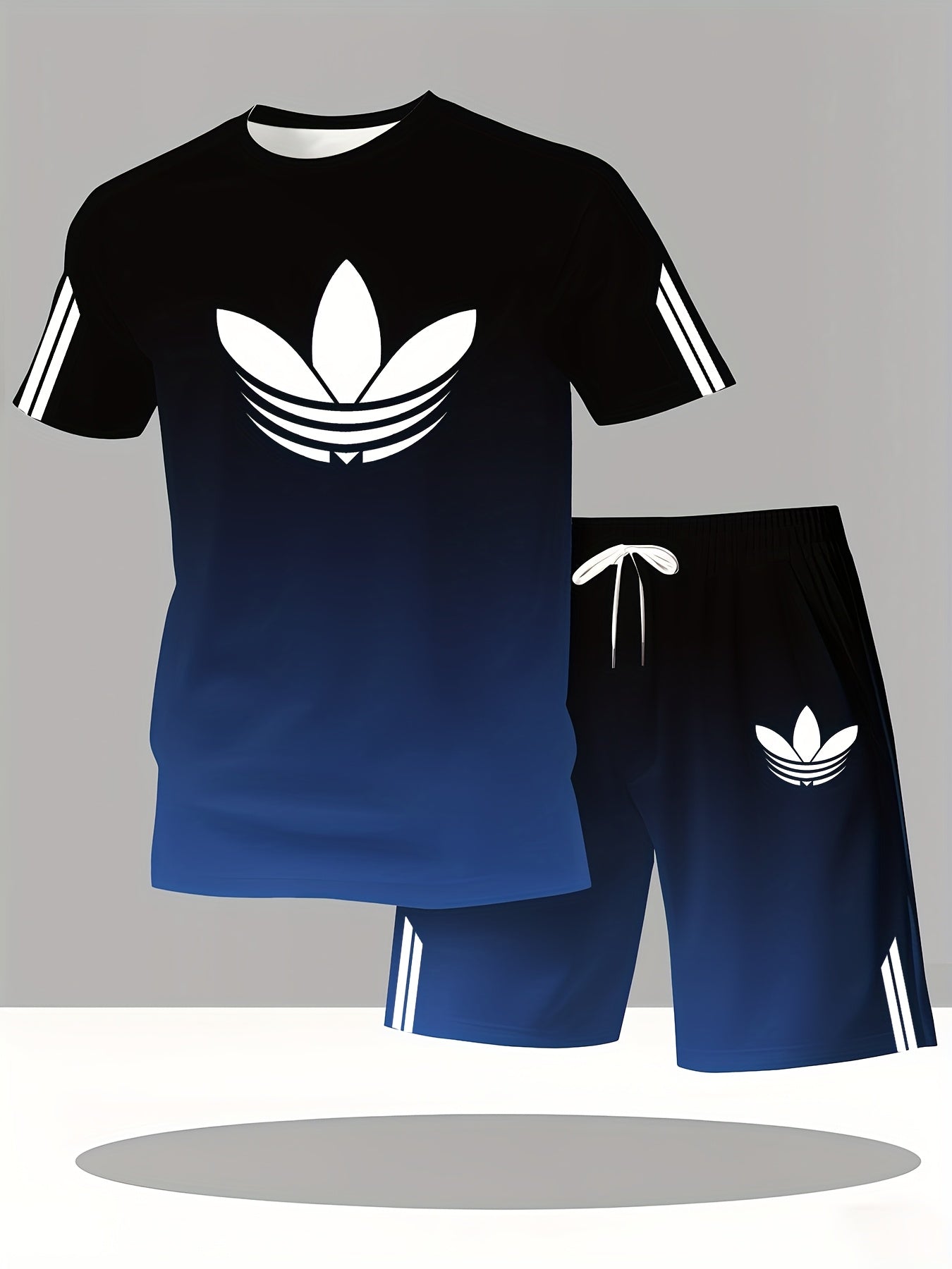 ADIDA Letter Set Short Sleeve + Shorts Two-Piece Men's Fashion Casual Round Neck T-Shirt Outfit, European Style Trendy Short Sleeve Set
