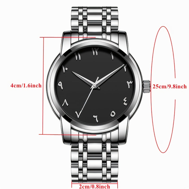 Men's Casual Arabic Numerals Quartz Watch - Scratch-Resistant HD Dial, IPX7 Waterproof, Stainless Steel Strap, Black & Golden Accents - Perfect Gift for Birthdays, Holidays & Family Reunions, Reliable Timepiece, Contemporary