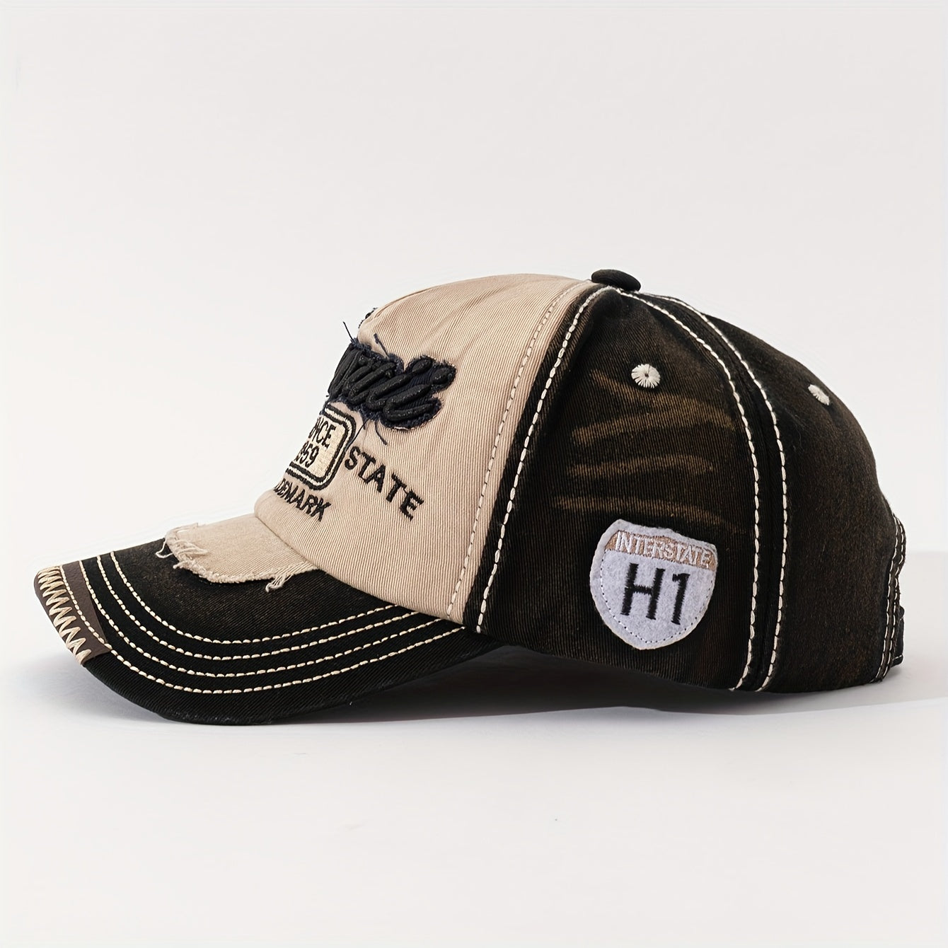 HAWAII Vintage Distressed Baseball Cap - Adjustable Lightweight Unisex Hat with 3D Embroidered Aloha Text, Dual-Tone Beige & Brown, Breathable Design for Men & Women, Daily Use & Vacation, Hawaiian Accessories, Casual Headwea