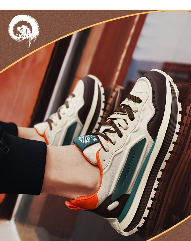 Men's Breathable Casual Sneakers - Trendy Low-Top Lace-Up Sneakers with Soft Rubber Sole, White & Black Design for Spring/Summer, Perfect for Running and Casual Attire, Versatile Running Footwear | Sporty Aesthetic Shoes | Co
