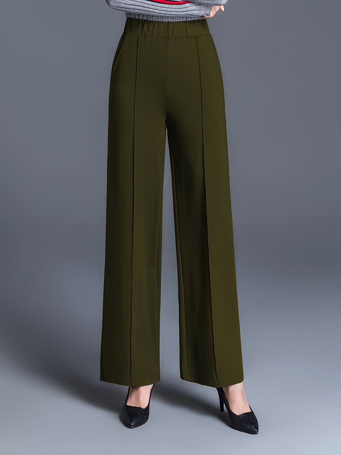 Women'S Olive Green Straight Leg Pants - Stretchy High-Waist, Casual & Comfortable, Ideal for Daily Commute & Casual Attire, Casual Wear|Straight Leg Pants|Stretchy Fabric