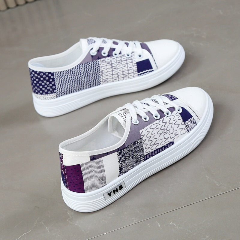 Women'S Lightweight Breathable Casual Sneakers - Comfortable Low-Top Lace-Up Shoes with Soft Fabric Lining, Durable Rubber Sole & Stylish White & Navy Blue Design for Spring/Summer Casual Attire, Ladies Sneakers, Everyday Foo