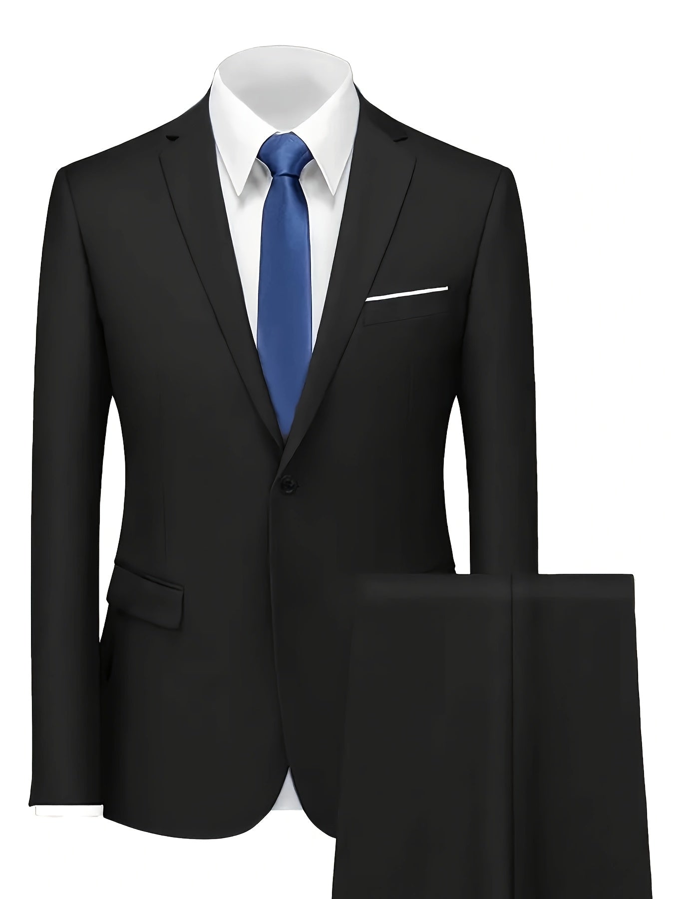 Men's Two-Piece Suit in Solid Color with Sealed Pockets, Regular Fit Suit Pants, Elegant and Classic, Suitable for Business and Wedding Parties